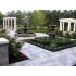 European style formal garden including several patios, granite gazebo, curved pergola, Roman fountain, outdoor kitchen, decorative pond, and plenty of color and texture for all season interest with plantings.